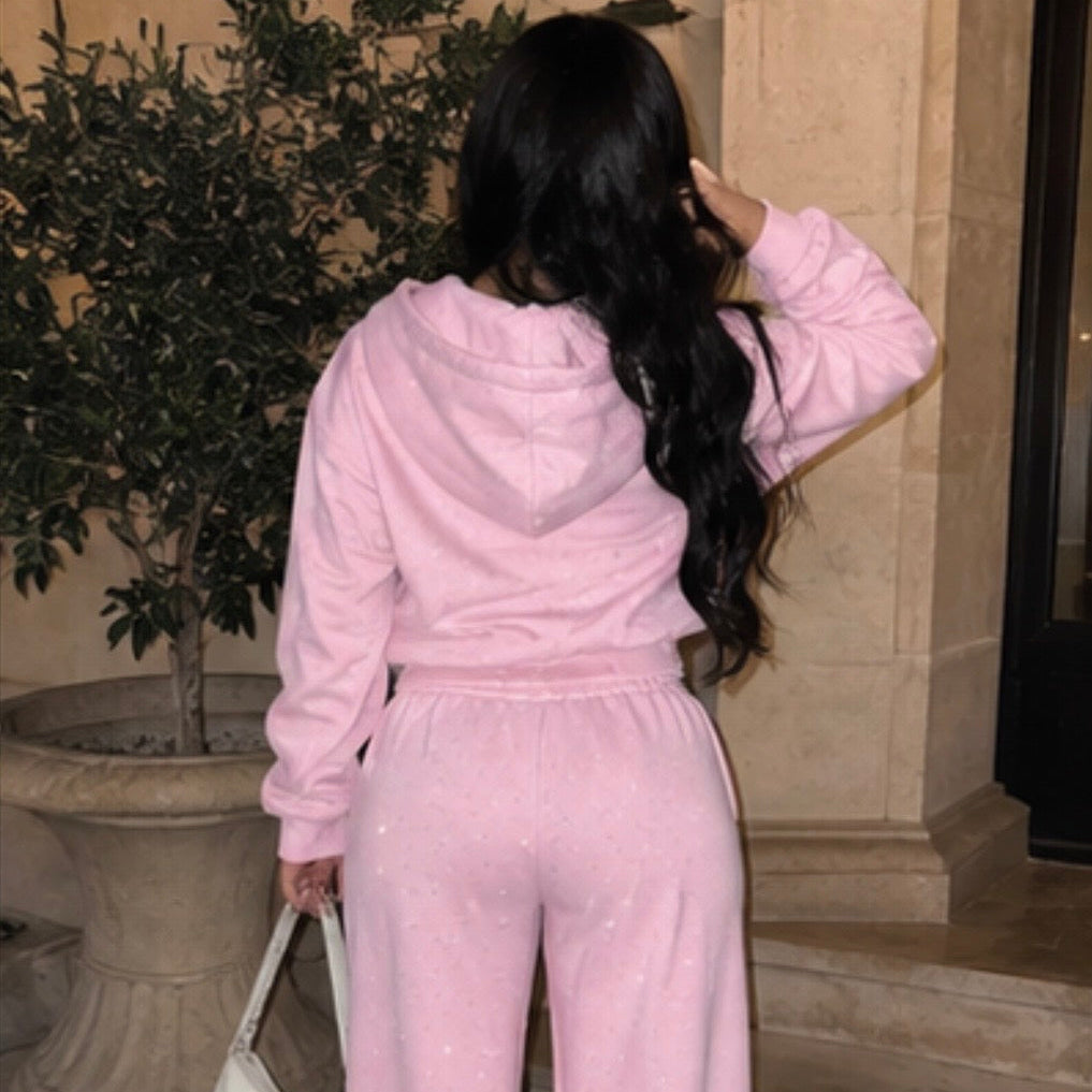 M&N Orgullo pink rhinestone sweatsuit back view