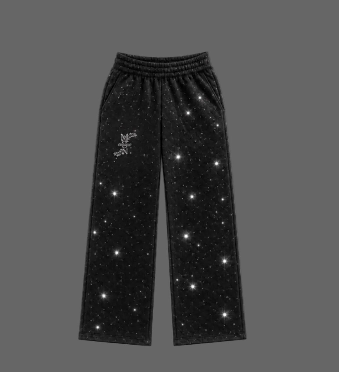 M&N Orgullo black rhinestone wide-leg sweatpants product photo