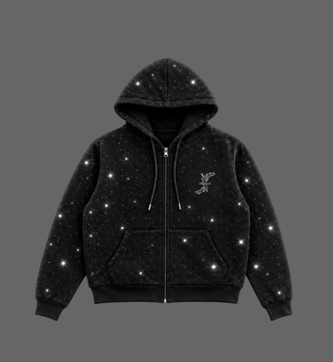 M&N Orgullo black rhinestone zip-up hoodie product photo