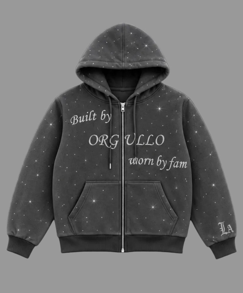 M&N Orgullo dark gray Built by Orgullo rhinestone zip-up hoodie product photo
