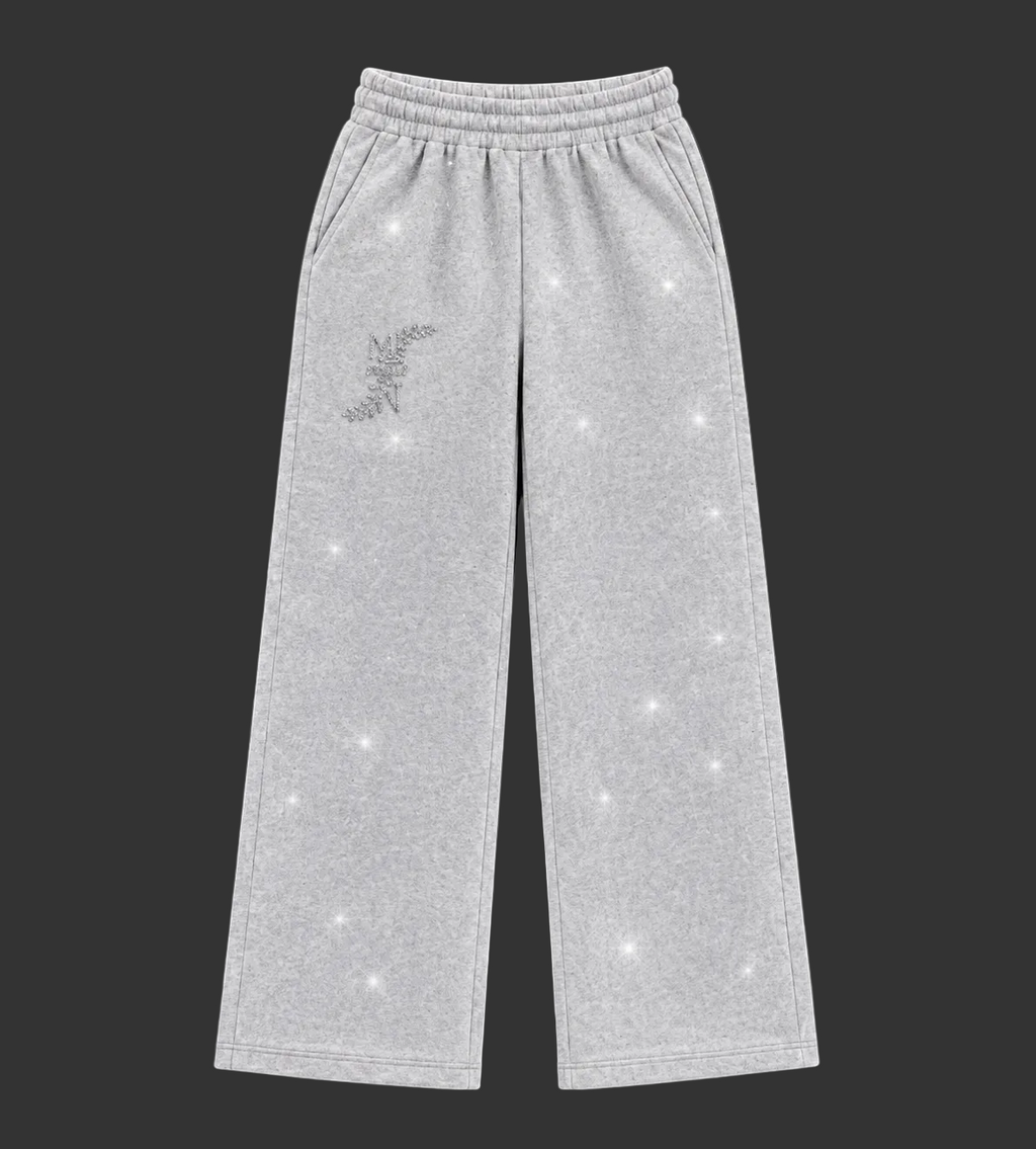 M&N Orgullo gray rhinestone wide-leg sweatpants product photo