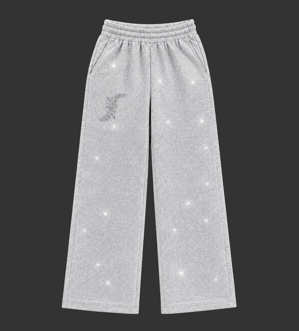 M&N Orgullo gray rhinestone wide-leg sweatpants product photo