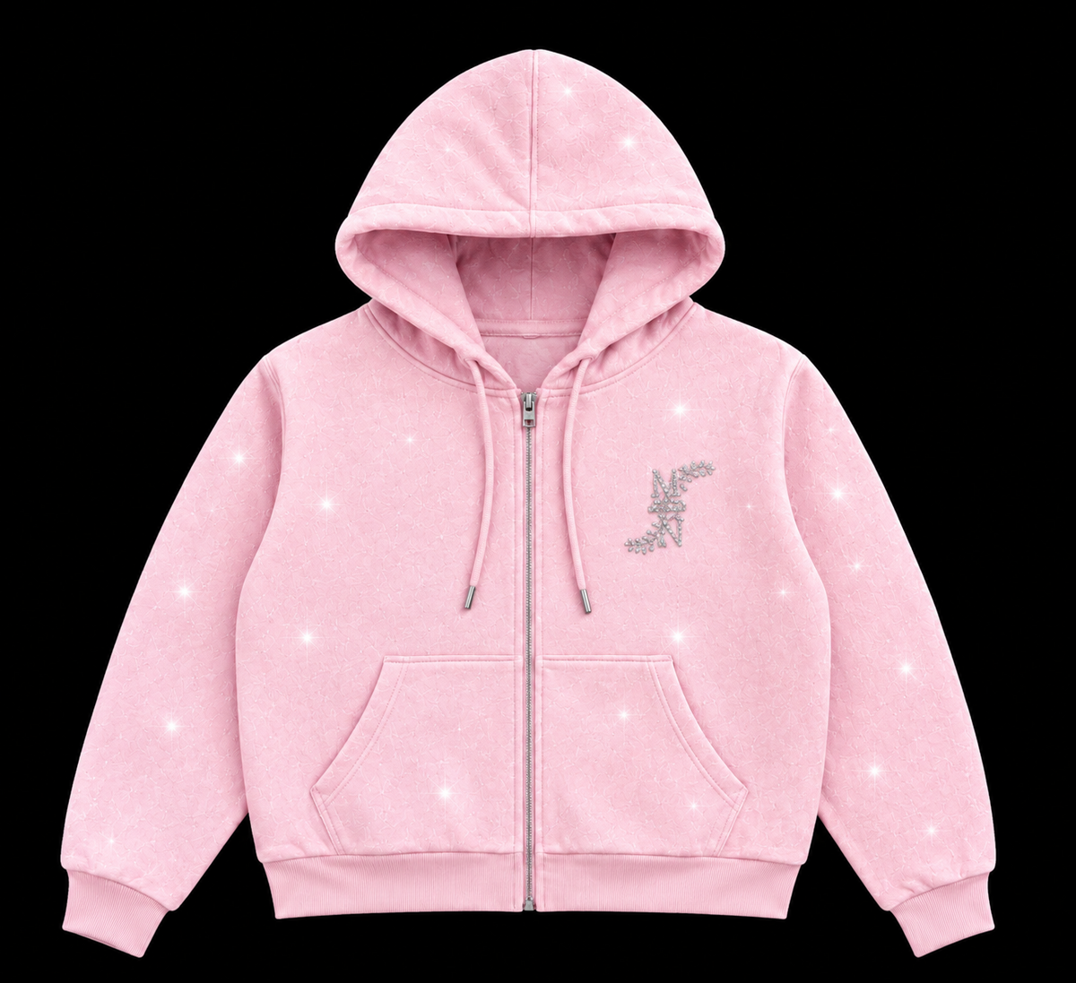 M&N Orgullo pink rhinestone zip-up hoodie